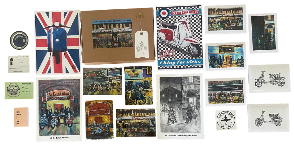 A Scooters and Northern Soul Gift Box, containing 20 individual items worth over £100.