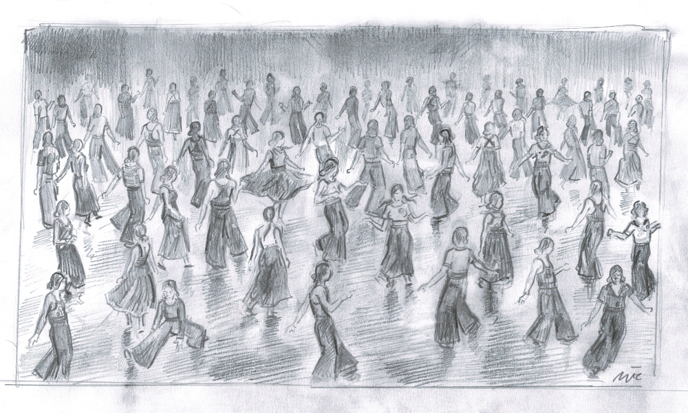 "A Northern Soul Dance Floor" - An original pencil sketch of the packed Northern Soul Dance Floor. 30 cm by 17 cm.