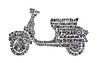 「Vespa スクーター」 - サイン入り限定版プリント。A4サイズ - 幅29.7cm × 高さ21cm。