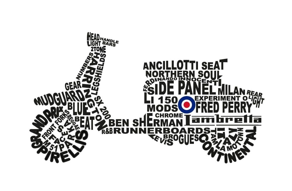 "Lambretta Scooter" a signed limited edition print. A4 size (29.7 cm wide by 21 cm tall).