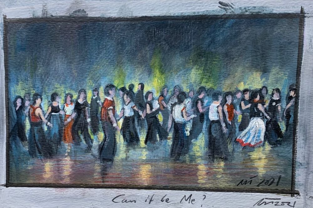 "Can It Be Me?" -  An original water colour painting by Neil Thompson. Size 24 cm wide by 14  cm tall.