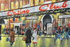 "Outside the Casino Club II" - Original Oil Painting by Neil Thompson. Size - 28 cm wide by 19 cm tall.