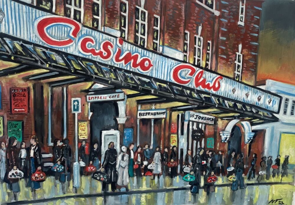 "Down at the Casino"- Original Oil Painting by Neil Thompson. Size : 39 cm by 27 cm.