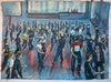 "Morecambe Pier All Nighter" - An original water colour painting of the packed dance floor at a Morecambe Pier All Nighter.