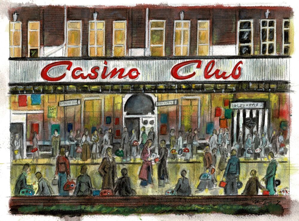 "Outside the Casino, IV" - Original Water Colour Painting by Neil Thompson. Size - 32 cm wide by 24 cm tall.