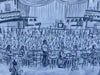 "Move On Up Preparatory Pencil Sketch" - An original pencil sketch on art paper looking down on to the dance floor at Wigan Casino.