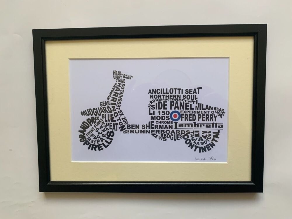 "Lambretta Scooter" A signed limited edition print, cream mounted, backed and framed.