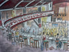 "On the Balcony at Wigan Casino" - Original water colour painting, mounted and framed, overall size size - 31 cm tall by 22 cm wide.