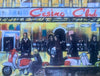 "Casino Club Scooters" - a limited edition print, two scooters and the crowd outside the Casino. Overall size 25 cm by 21 cm.
