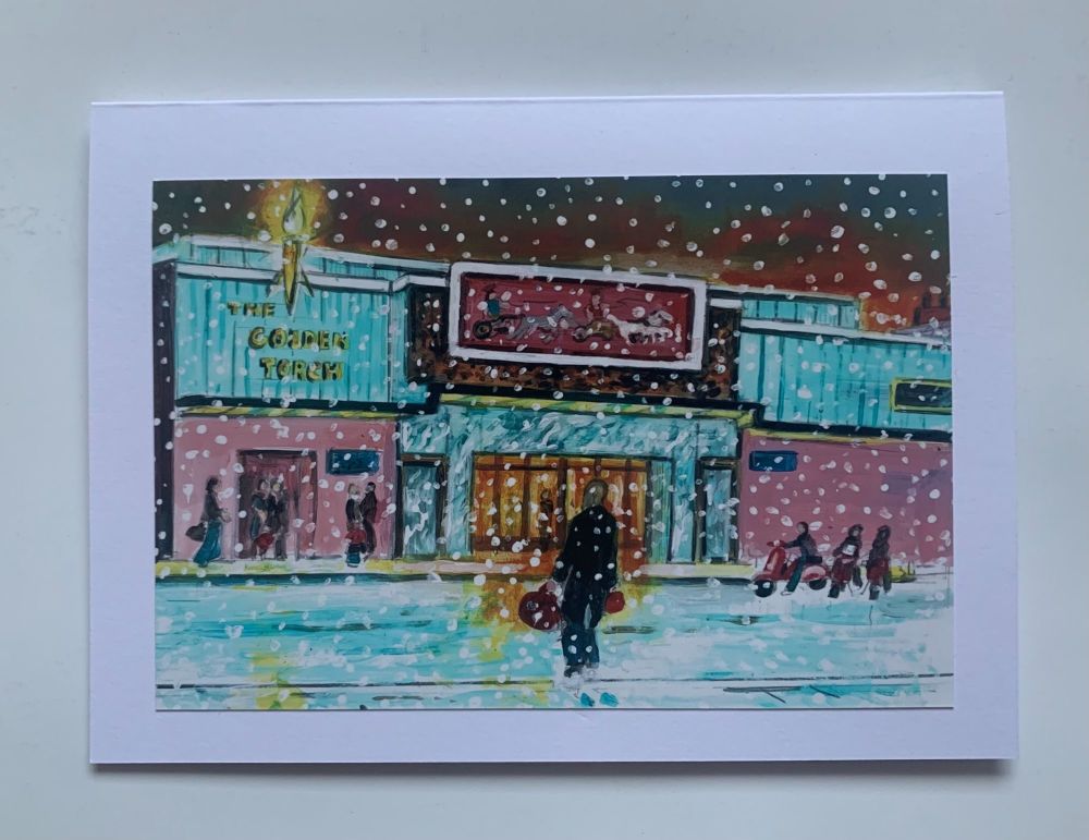 "Christmas Torch" - Four Hand Made Golden Torch Christmas Cards. Each card measures 7 inches by 5 inches (image 6" x 4"), with envelopes.