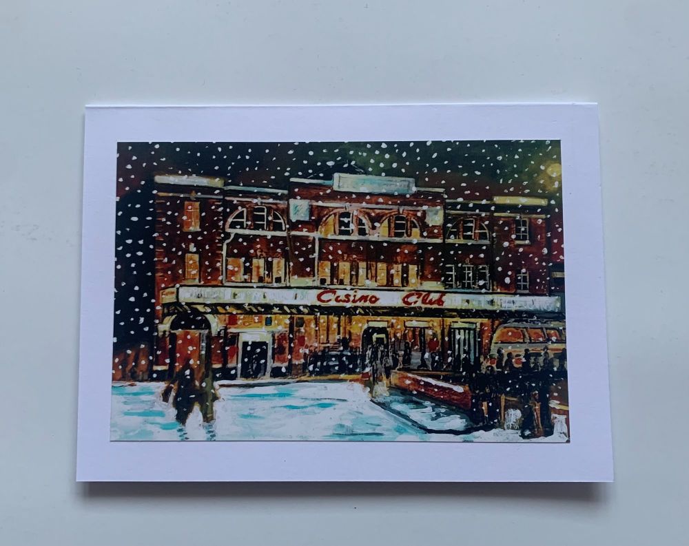 "Christmas Casino" - Four Hand Made Casino Christmas Cards. Each card measures 7 inches by 5 inches (image 6" x 4"), with envelopes.
