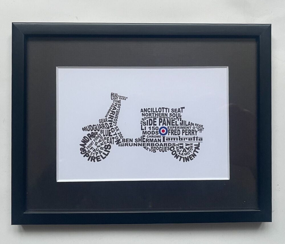 "Lambretta Scooter" - A print on gloss photo paper, matt black mounted and framed.