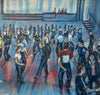 "Morecambe Pier All Nighter" - An original water colour painting of the packed dance floor at a Morecambe Pier All Nighter.