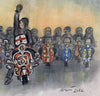 "FOR ENGLAND" - Original signed water colour painting. Overall size - 25 cm wide by 20 cm tall.