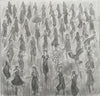 "Moving in the Groove, Prep" - An original pencil sketch of a packed Northern Soul dance floor. Size : 31cm by 31cm.