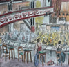 "On the Balcony at Wigan Casino" - Original water colour painting, mounted and framed, overall size size - 31 cm tall by 22 cm wide.