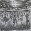 「ウィガン・カジノのダンサーたち、鉛筆画」 - カジノのフロアで踊るダンサーたちを描いたオリジナルの鉛筆画。11 × 11インチ。