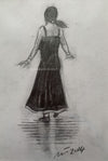 "Girl in a Black Dress" - Original Pencil Sketch by Neil Thompson, mounted and framed.