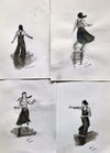 Four Northern Soul Sumi-e Black Ink Brush Paintings (Part V). Each painting measures 17 cm tall by 10 cm wide.