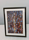 "On the Floor" - Mounted and Framed, Black Frame. Overall size 9.4 inches tall by 7.4 inches wide.