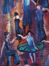 "On the Floor" - Mounted and Framed, Black Frame. Overall size 9.4 inches tall by 7.4 inches wide.