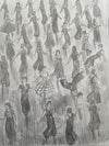 "Moving in the Groove, Prep" - An original pencil sketch of a packed Northern Soul dance floor. Size : 31cm by 31cm.