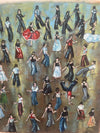 "Moving in the Groove" - An original oil painting on canvas of a packed Northern Soul dance floor. Size : 12 inches by 12 inches.