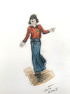 "Sole Northern Soul Dancer, Part 4" - Original water colour painting of a boy on a Northern Soul dance floor, mounted and framed.