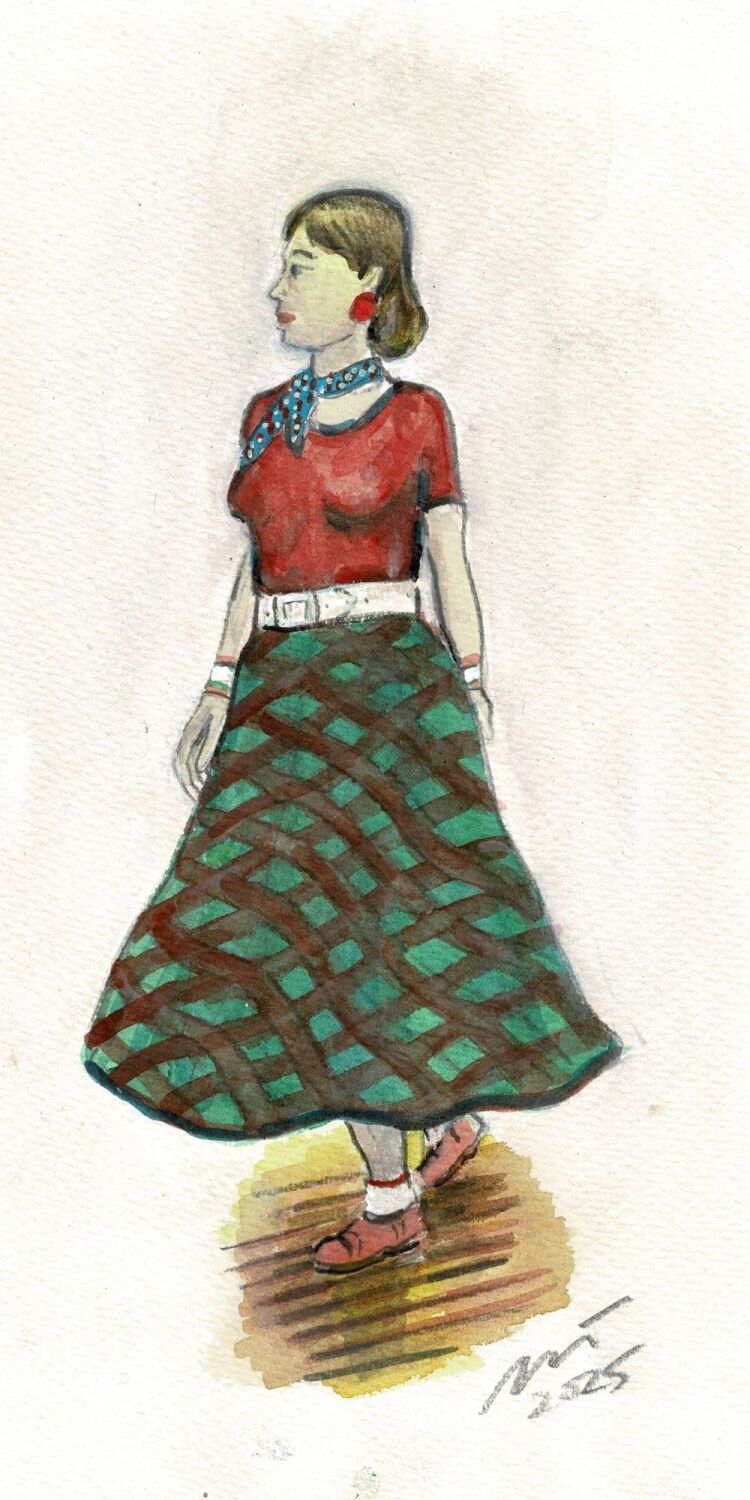 "Northern Soul Girl" - Original water colour painting, 26 cm by 12 cm.