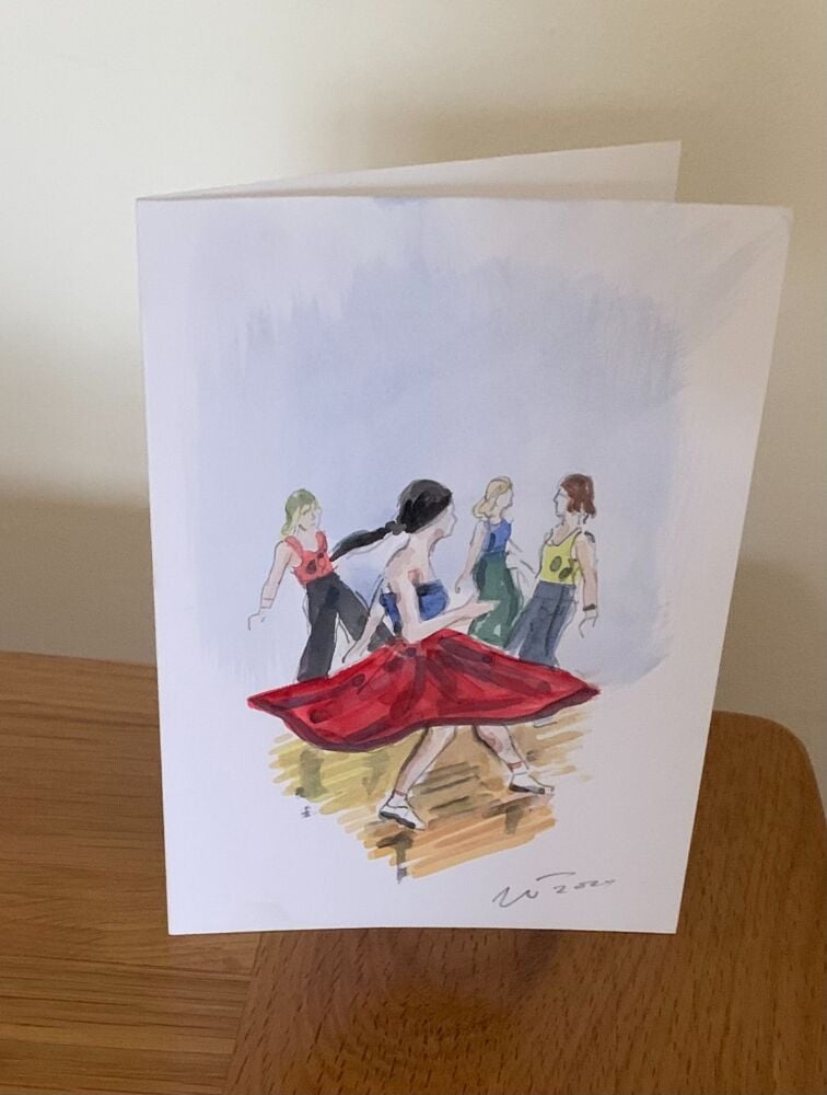 The Girl in a Red Skirt - An Original Painting as a Greeting Card