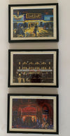 Three mounted and black framed prints of the 3 great Northern Soul clubs, each 21 cm wide by 16 cm tall.