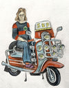 "SKF Scooter Boy" - Original Water Colour Painting by Neil Thompson. Size - 13 cm tall by 11 cm wide.