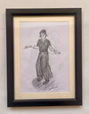 "Soul Boy" - Original pencil sketch of a boy on a Northern Soul dance floor, mounted and framed.