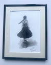 "Northern Soul Girl" - An Original Japanese Sumi-e Ink Painting, mounted and framed.