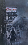 "Anticipation II" - a limited edition lithograph, with the Casino sign highlighted in red acrylic paint. Fits a standard A4 frame.
