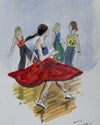 The Girl in a Red Skirt - An Original Painting as a Greeting Card