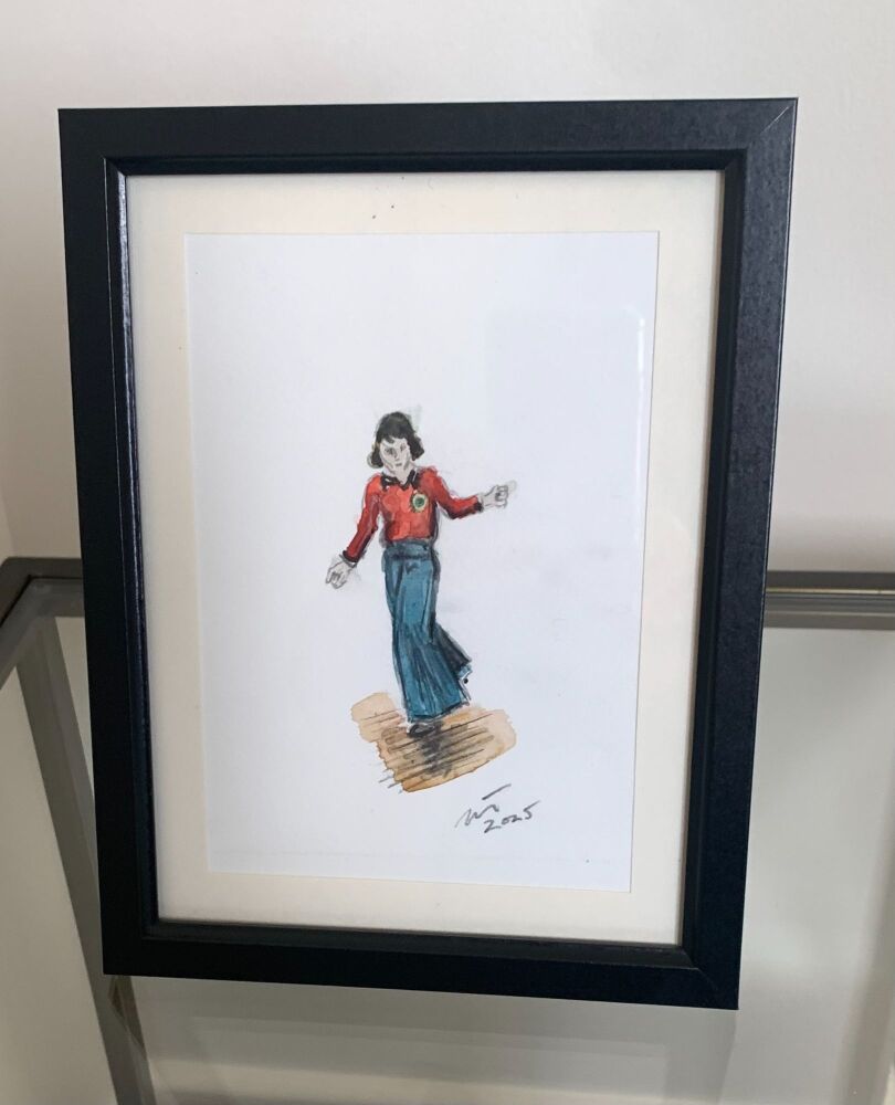 "Sole Northern Soul Dancer, Part 4" - Original water colour painting of a boy on a Northern Soul dance floor, mounted and framed.