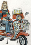 "SKF Scooter Boy" - Original Water Colour Painting by Neil Thompson. Size - 13 cm tall by 11 cm wide.