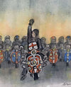 "FOR ENGLAND" - Original signed water colour painting. Overall size - 25 cm wide by 20 cm tall.