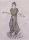 "Soul Boy" - Original pencil sketch of a boy on a Northern Soul dance floor, mounted and framed.