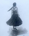 "Northern Soul Girl" - An Original Japanese Sumi-e Ink Painting, mounted and framed.