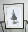 "Northern Soul Girl" - An Original Japanese Sumi-e Ink Painting, mounted and framed.