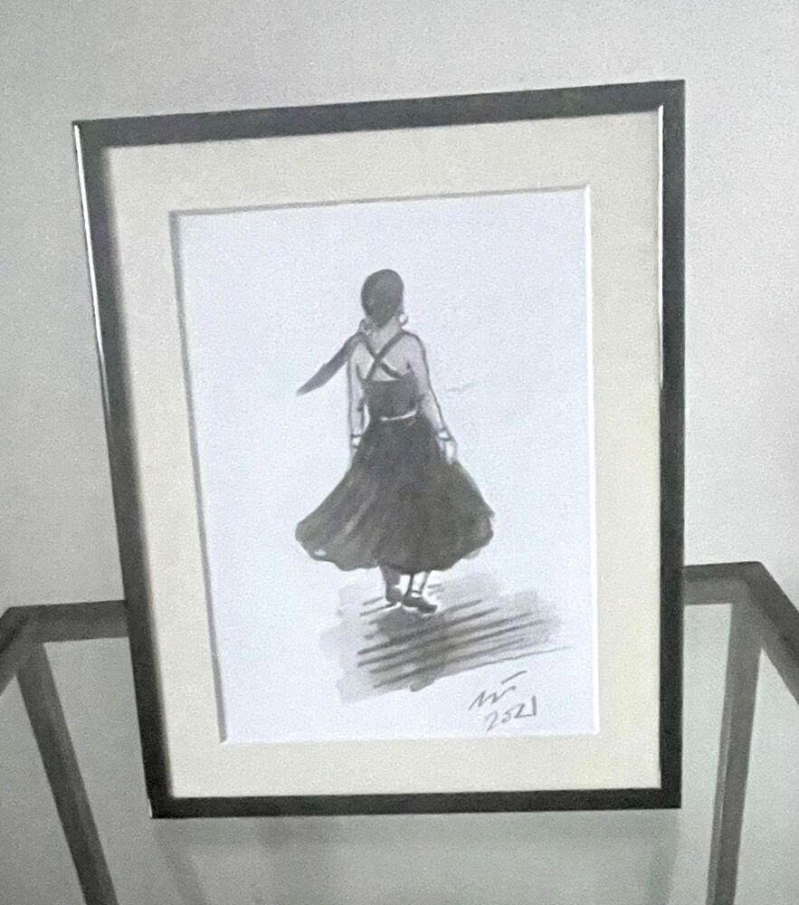 "Northern Soul Girl" - An Original Japanese Sumi-e Ink Painting, mounted and framed.