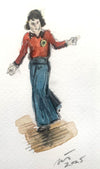 "Sole Northern Soul Dancer, Part 4" - Original water colour painting of a boy on a Northern Soul dance floor, mounted and framed.