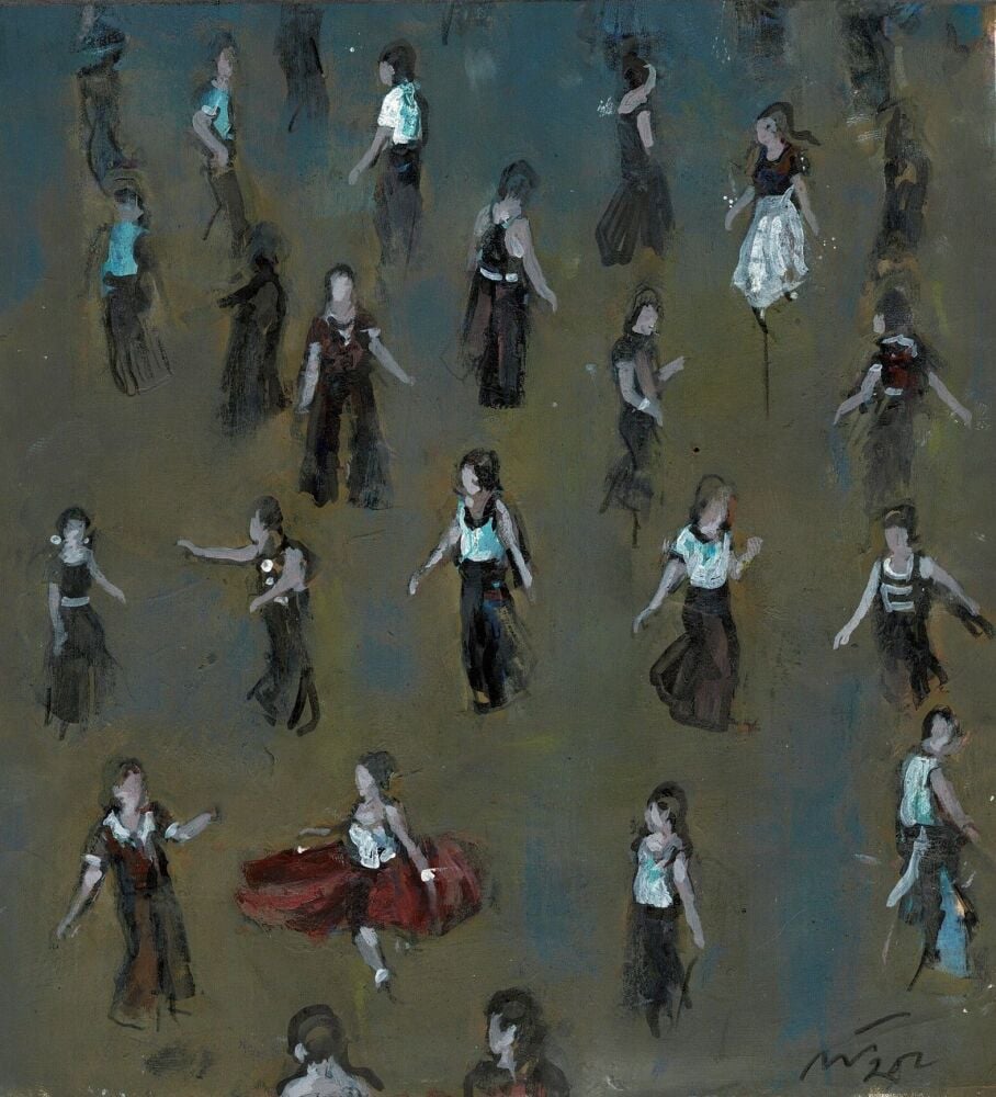 "A Little Togetherness, Prep 2"- An original acrylic painting of a Northern Soul dance floor. 22 cm by 21 cm.