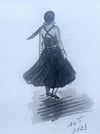 "Northern Soul Girl" - An Original Japanese Sumi-e Ink Painting, mounted and framed.