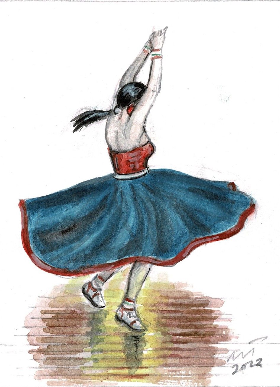 "Get It Baby" - Water Colour Painting, by Neil Thompson. Overall Size 16.5 cm tall by 12 cm wide